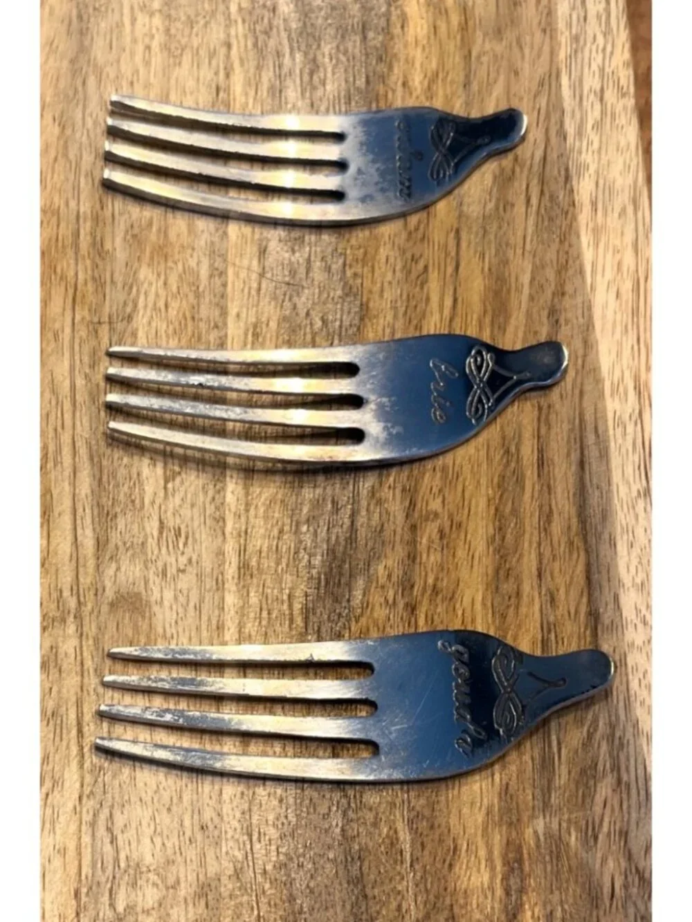 Vtg Silver Plated Fork Cheese Markers Set Of 3 Charcuterie Board